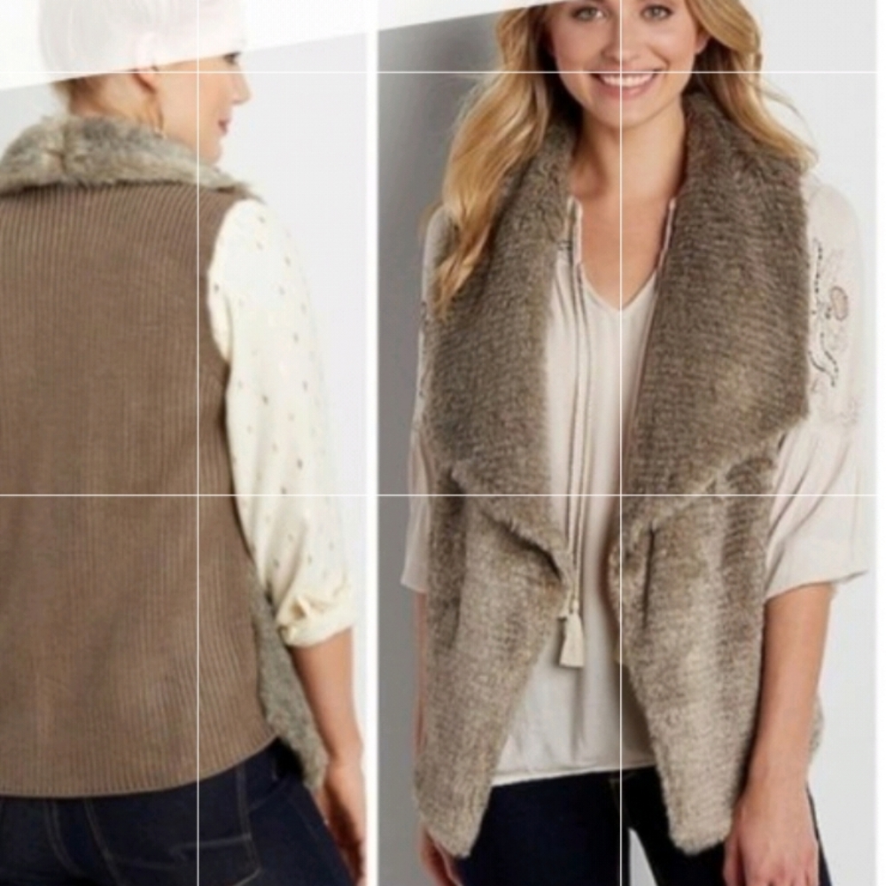 Maurices Grey Faux Fur & Knit Vest